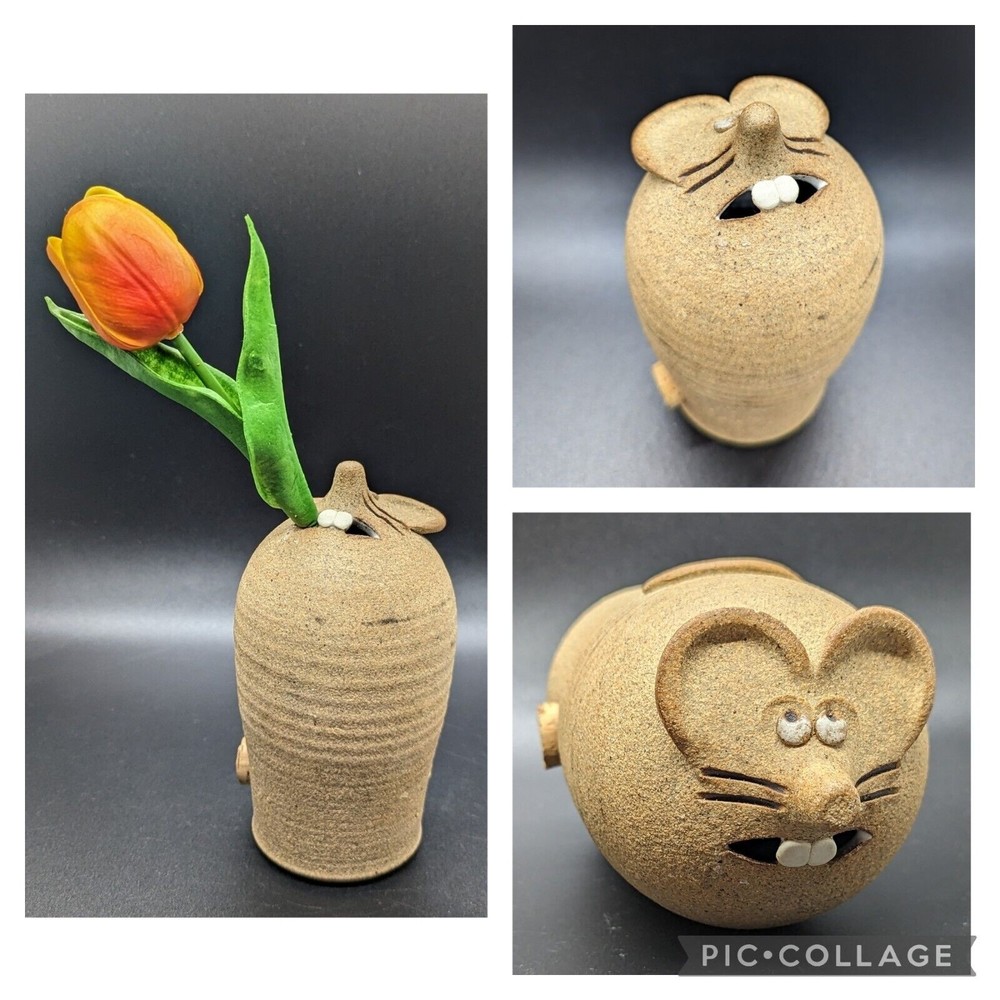 Vintage 1990 Schlauch Studio Pottery Mouse Grated Cheese Shaker or Vase 6"
